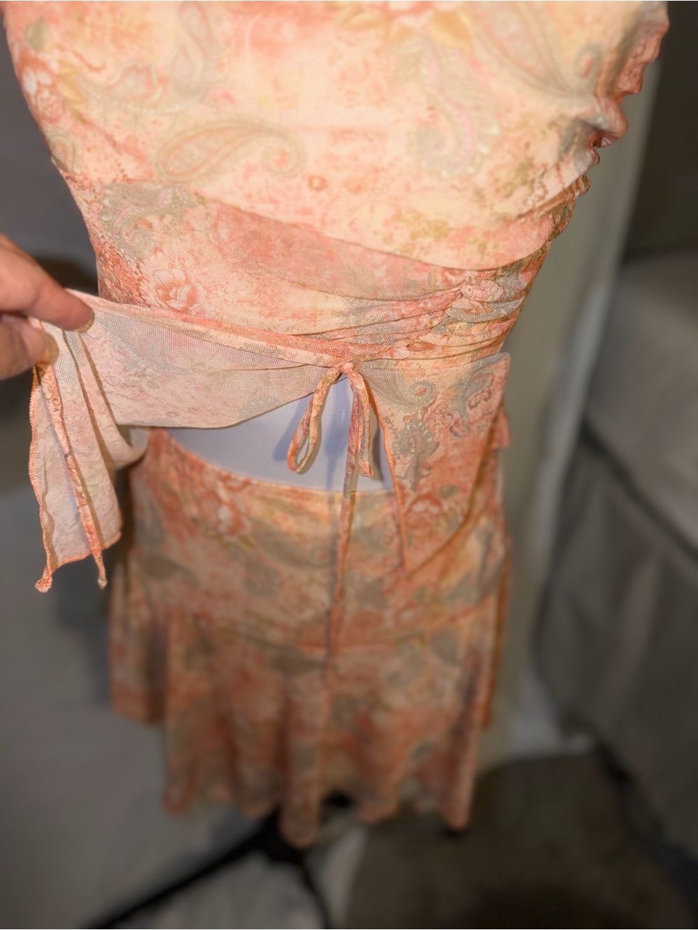 See You Monday peach paisley and floral mesh tube 2 piece dress - Picture 5 of 14